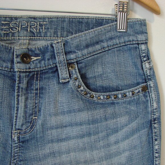 Vintage Esprit Denim Cropped Jeans Mid Rise Wide Leg Embroidered Studs Size 10 - Picture 6 of 15